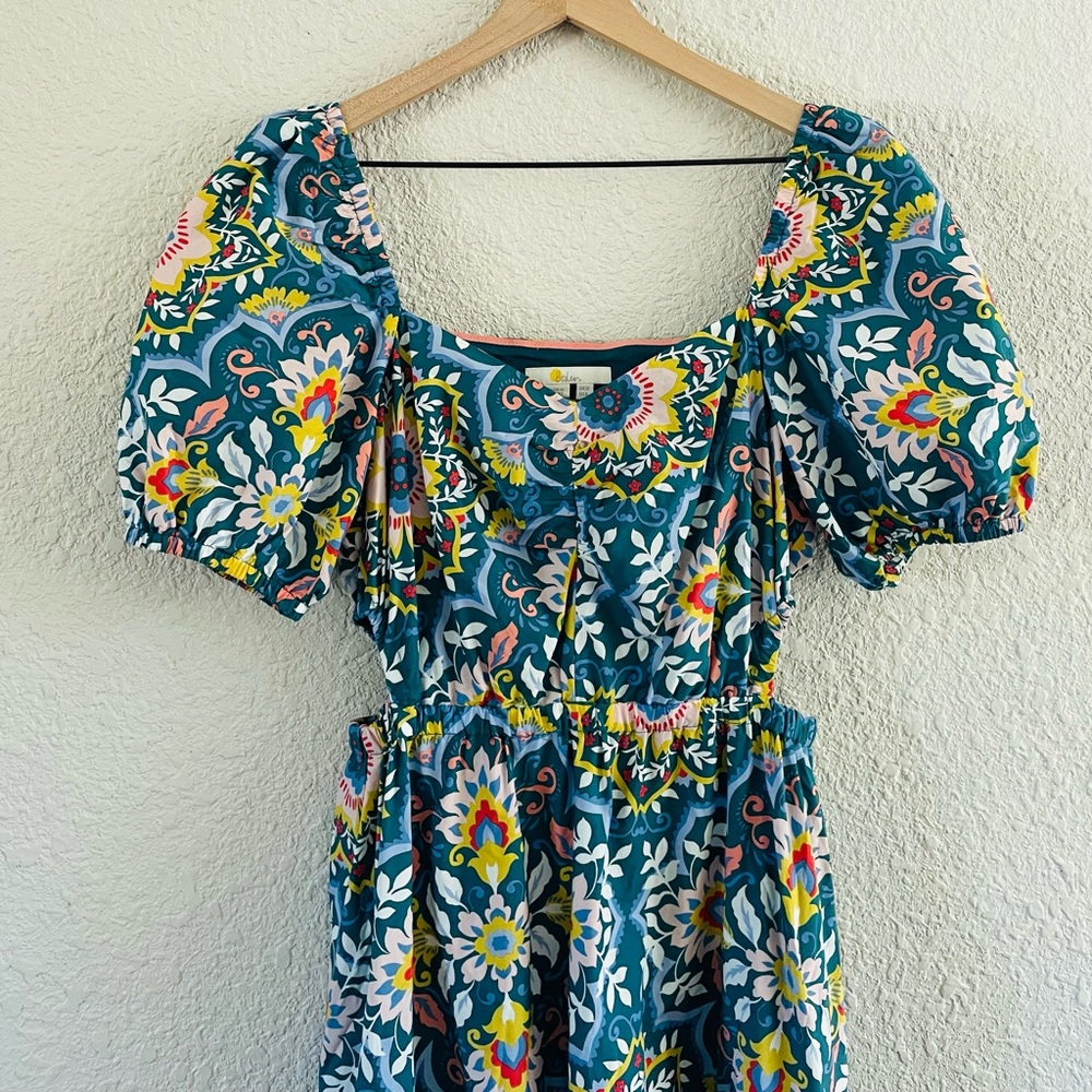 Boden Florence Cut Out Midi Dress in Green Multi Color Print size 8 - Picture 5 of 16